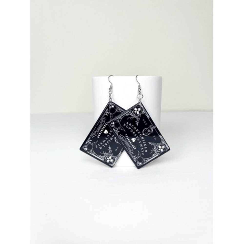 Halloween Spooky Black Acrylic Ouija Board Dangle Earrings